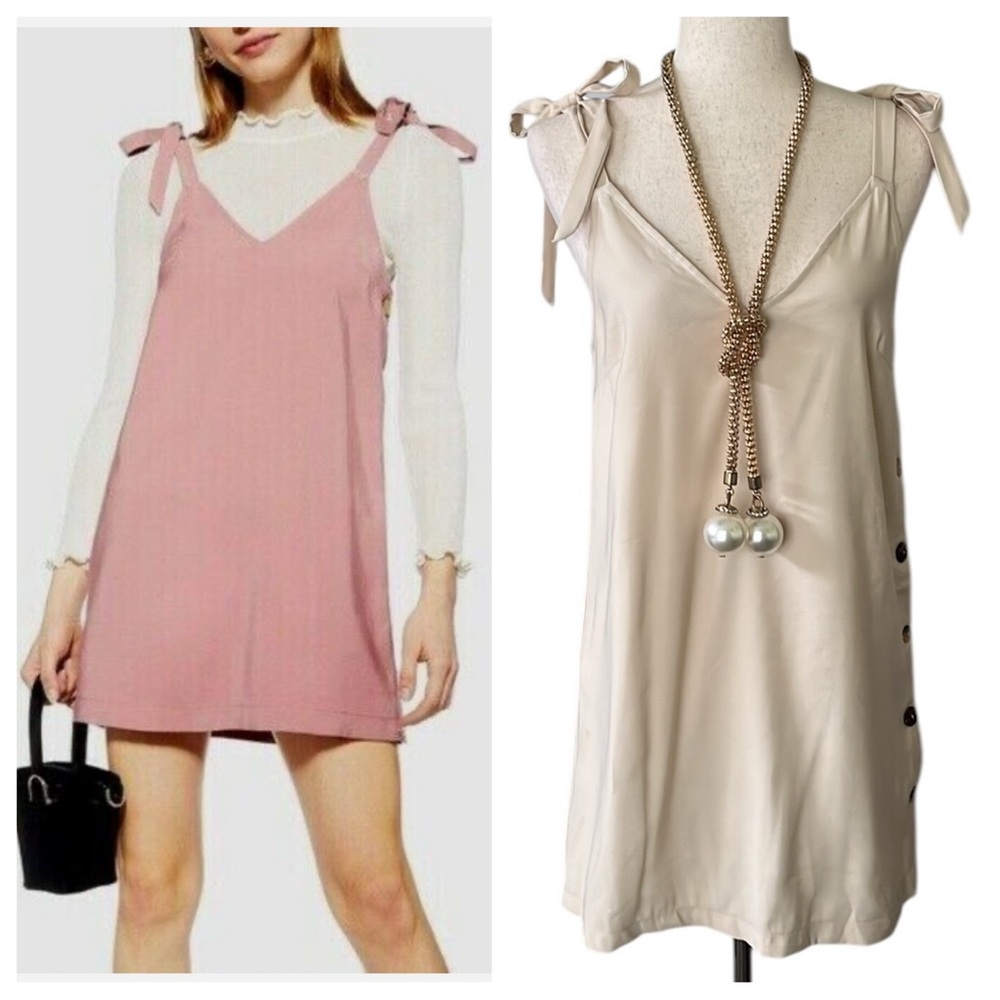 Topshop Tilda Beige Side Button Mini Dress